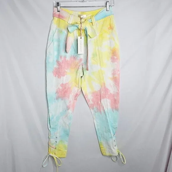 NWT LoveShackFancy Tao Denim Pants Jeans RAINBOW RADIAL TIE DYE size 0 XS Ankle - Picture 5 of 13